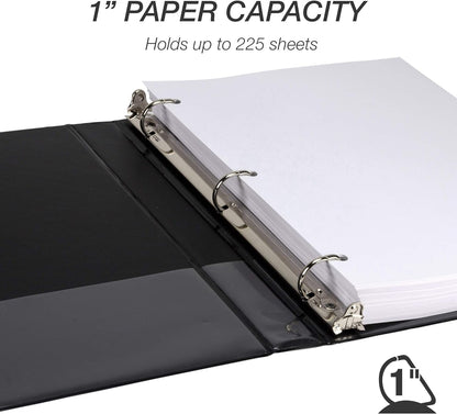 Durable 1 Inch 3 Ring Binder, D Ring Binder, 100% Recycled Chipboard, Black, 12 Pack