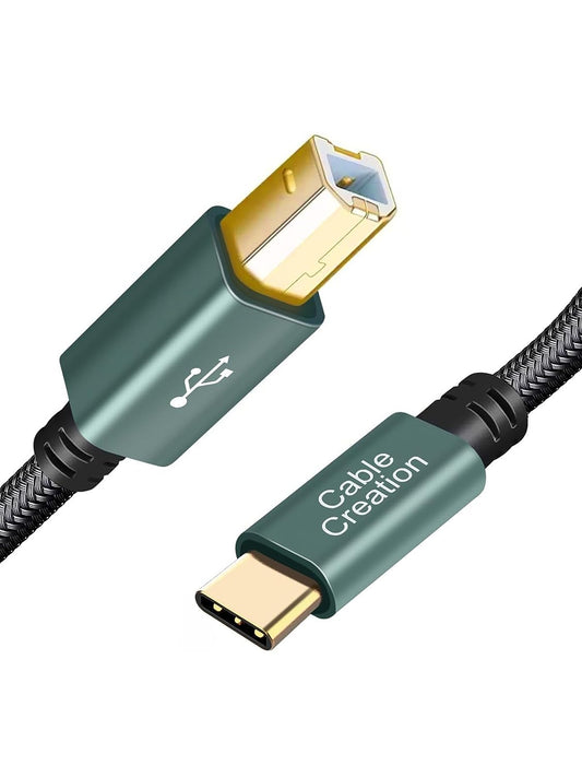 USB B to C 6.6 FT Printer Cable, MIDI Cable, Nylon Braided USB-B to C Cord for Macbook Pro/Air, Type C to Type B for Yamaha Piano, MIDI Keyboard, DJ Controller, DAC, Green