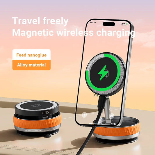 Magnetic Wireless Charging Car Mount – 15W Fast Charge, Foldable Holder