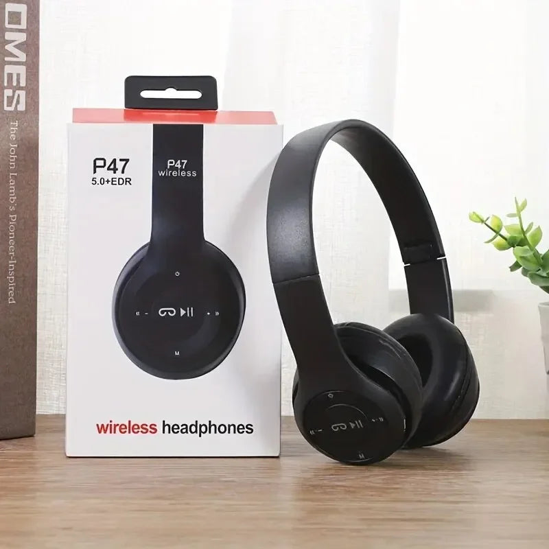 P47 Wireless Bluetooth Headphones – Foldable, Hi-Fi Stereo, Built-in Mic