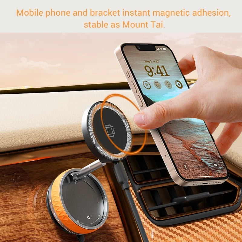 Magnetic Wireless Charging Car Mount – 15W Fast Charge, Foldable Holder