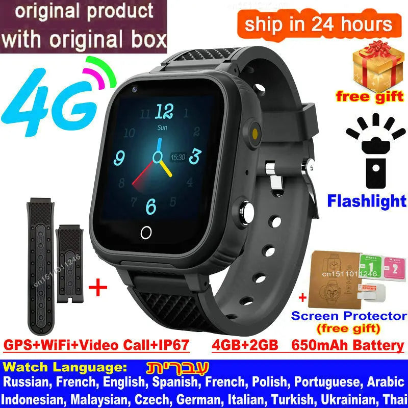 4G Kids Smart Watch – GPS Tracker, Video Calling, SOS Alert & IP67 Waterproof (SIM Card Required)