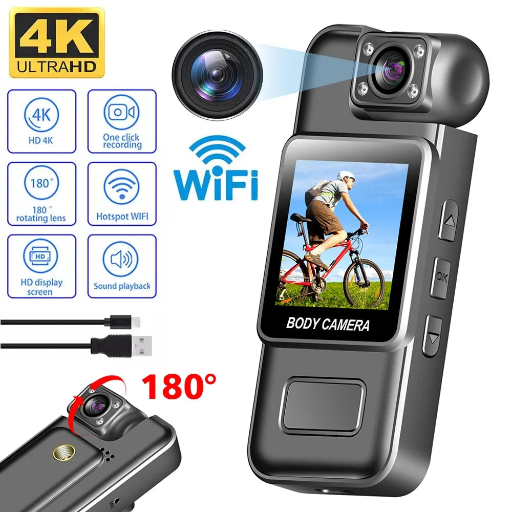 4K Mini Body Camera – Portable WiFi Bodycam with Night Vision, Motion Detection & 8-Hour Battery