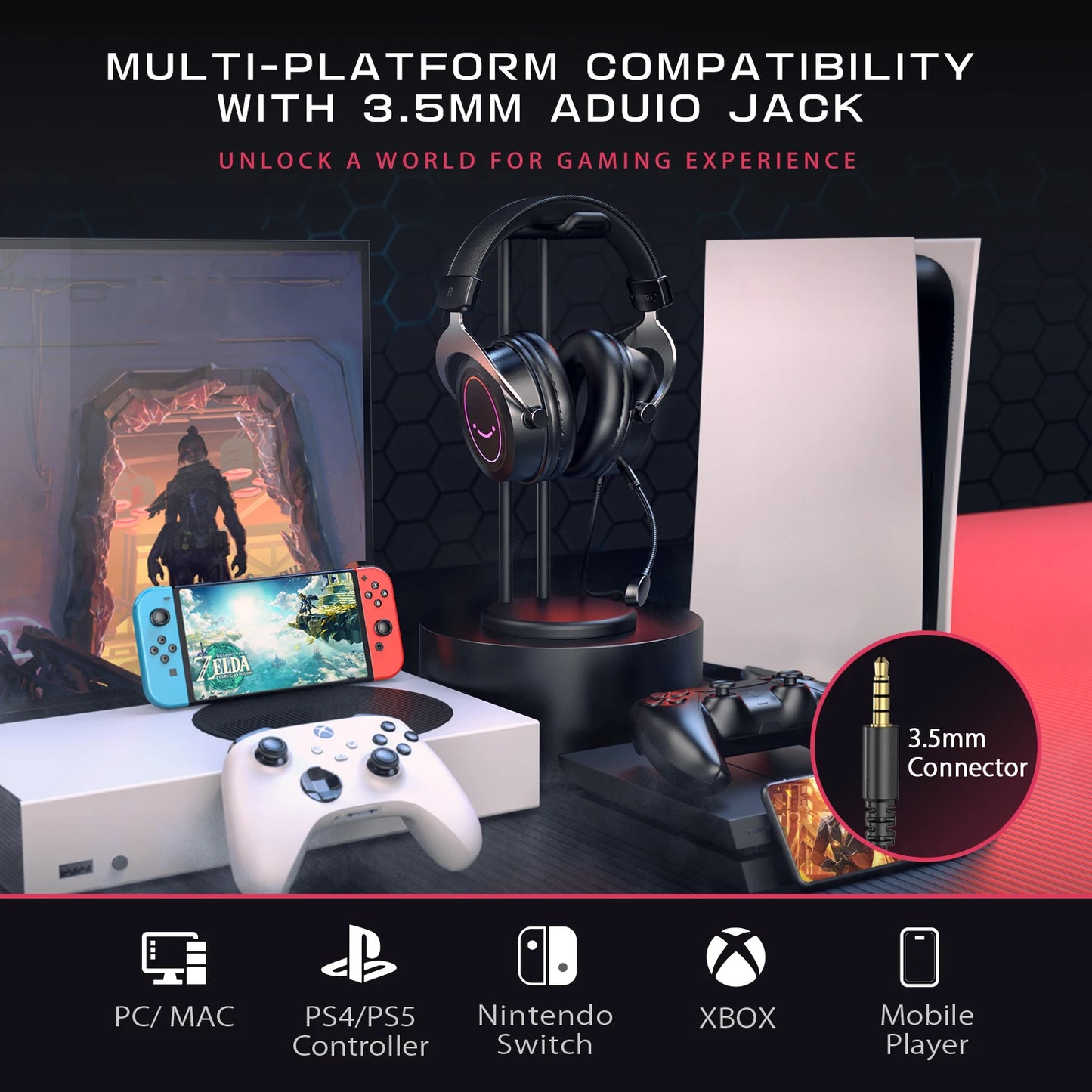 FIFINE AMPLIGAME H3 Gaming Headset – 50mm Stereo Sound, Detachable Mic, RGB & Line Control for PC, PS4, PS5 & Xbox