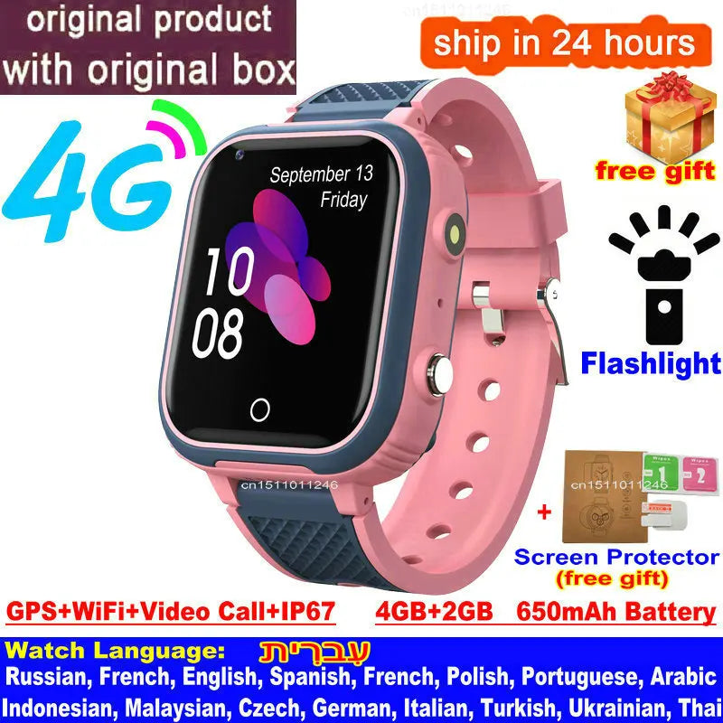4G Kids Smart Watch – GPS Tracker, Video Calling, SOS Alert & IP67 Waterproof (SIM Card Required)