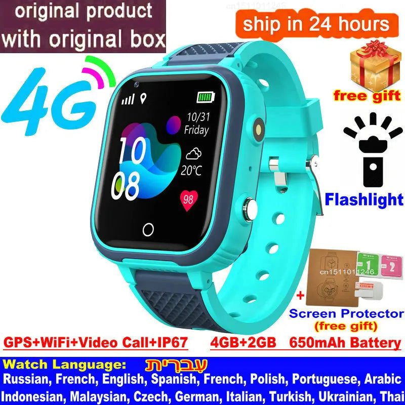 4G Kids Smart Watch – GPS Tracker, Video Calling, SOS Alert & IP67 Waterproof (SIM Card Required)