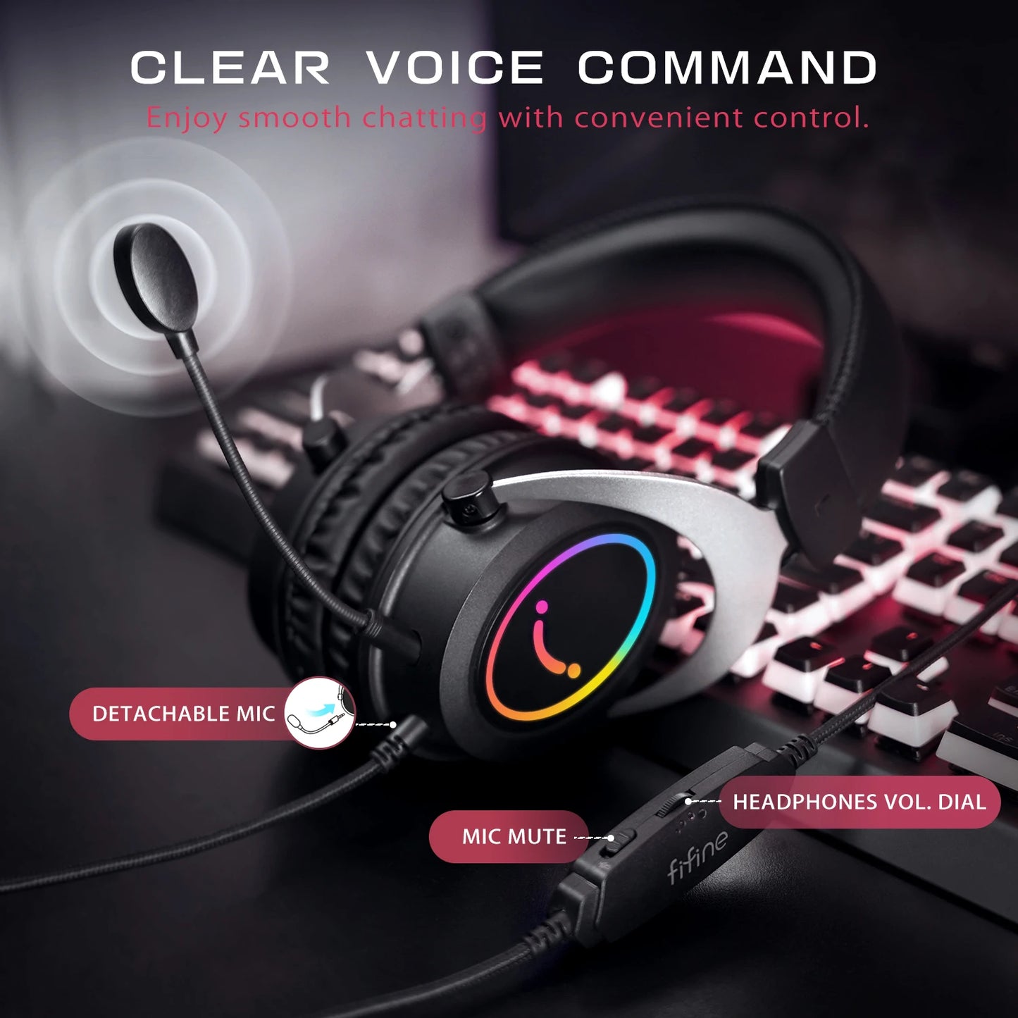 FIFINE AMPLIGAME H3 Gaming Headset – 50mm Stereo Sound, Detachable Mic, RGB & Line Control for PC, PS4, PS5 & Xbox