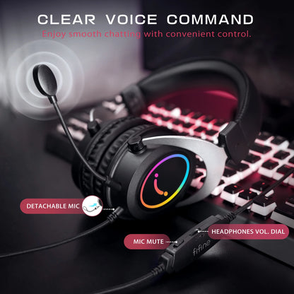FIFINE AMPLIGAME H3 Gaming Headset – 50mm Stereo Sound, Detachable Mic, RGB & Line Control for PC, PS4, PS5 & Xbox