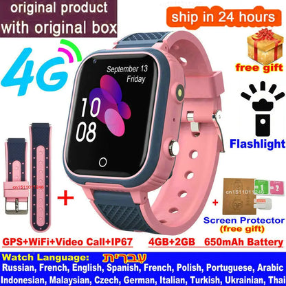 4G Kids Smart Watch – GPS Tracker, Video Calling, SOS Alert & IP67 Waterproof (SIM Card Required)