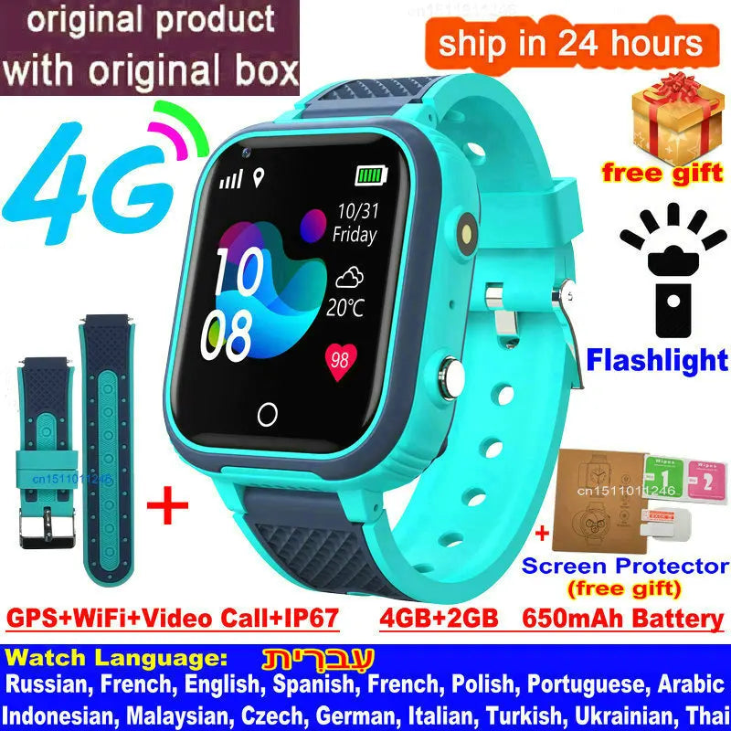 4G Kids Smart Watch – GPS Tracker, Video Calling, SOS Alert & IP67 Waterproof (SIM Card Required)
