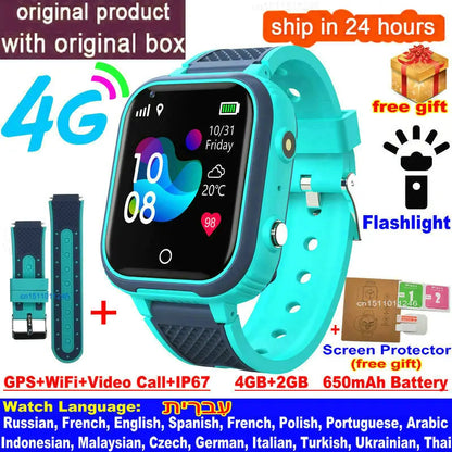 4G Kids Smart Watch – GPS Tracker, Video Calling, SOS Alert & IP67 Waterproof (SIM Card Required)