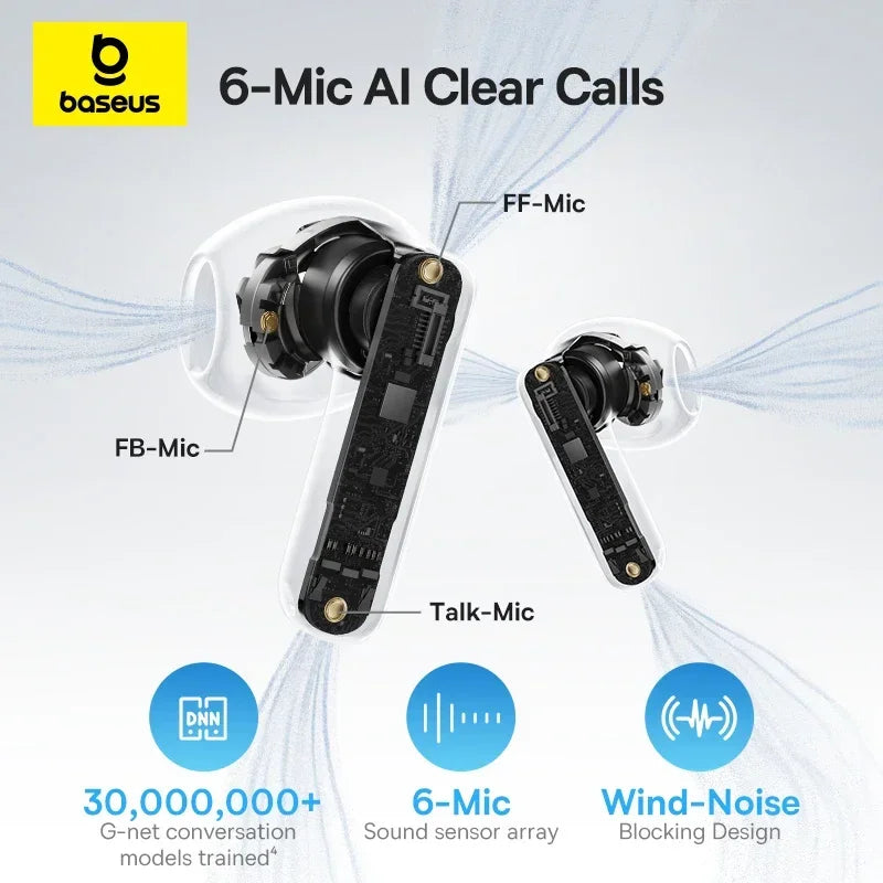 Baseus Bass BS1 Wireless Earbuds – ANC, LDAC Hi-Res Audio, Bluetooth 6.0