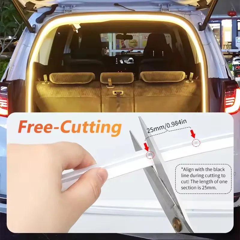 Dynamic LED Car Trunk Light Strip – Flowing Waterproof Atmosphere Lamp for Car Interior & Exterior