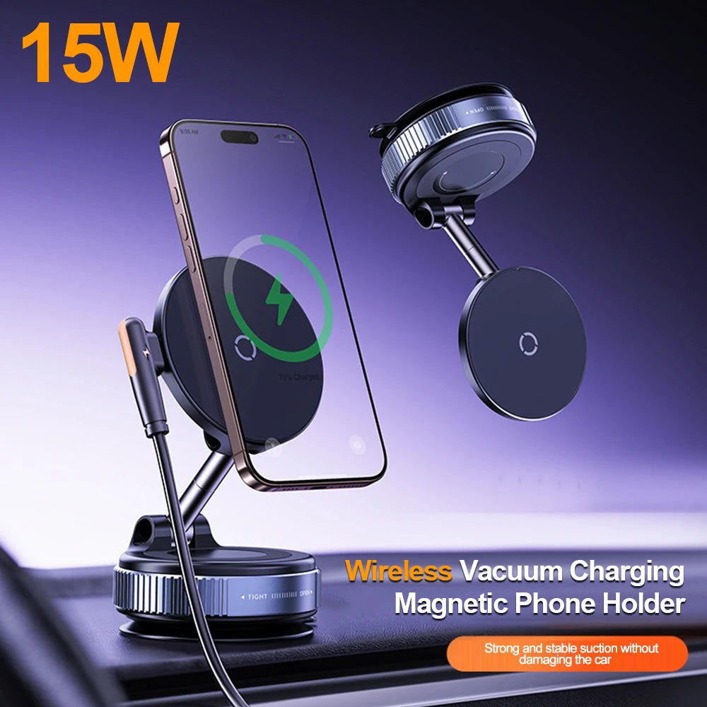 Magnetic Wireless Charging Car Mount – 15W Fast Charge, Foldable Holder