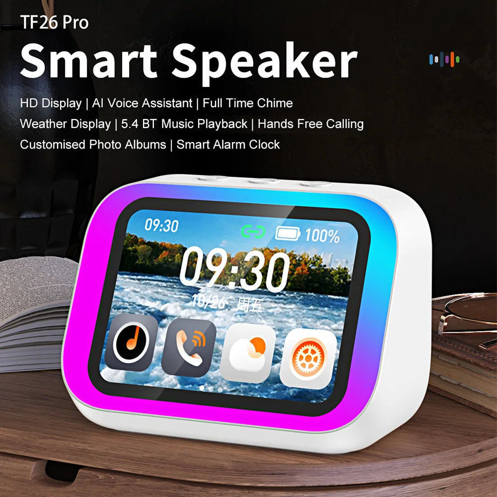 Smart AI Speaker – Bluetooth Speaker with Voice Assistant, Weather Display, Alarm Clock & RGB Lights