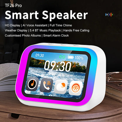 Smart AI Speaker – Bluetooth Speaker with Voice Assistant, Weather Display, Alarm Clock & RGB Lights