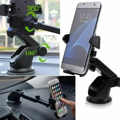 360° Suction Cup Car Phone Holder – Retractable Arm, Universal Fit